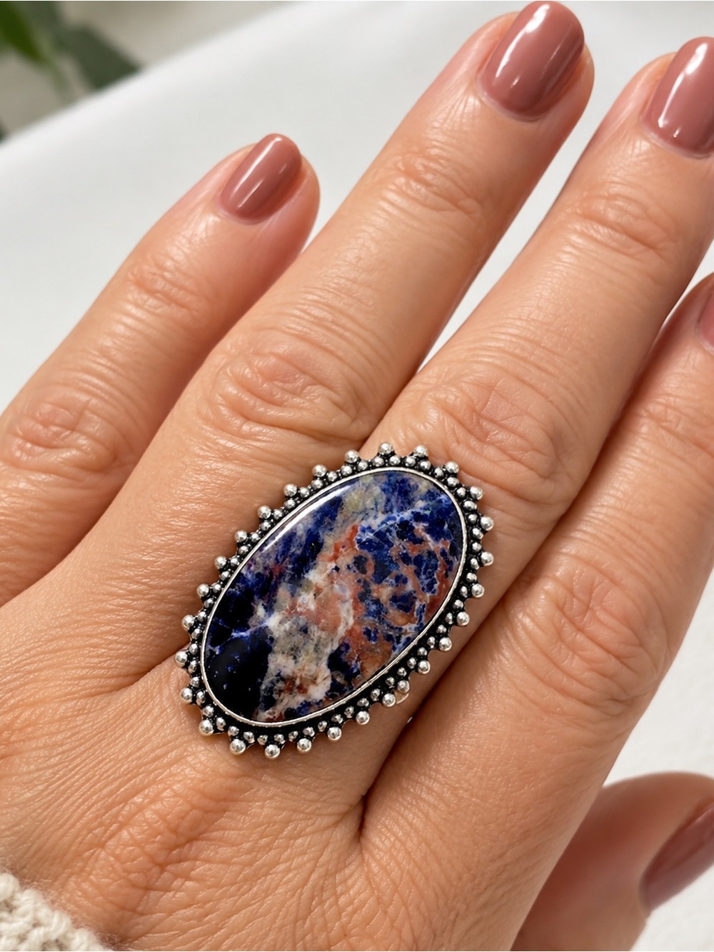 Massive Sodalite Gemstone Ring